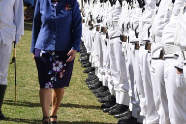 The Governor-General, Dame Patsy Reddy inspecting Navy personnel.