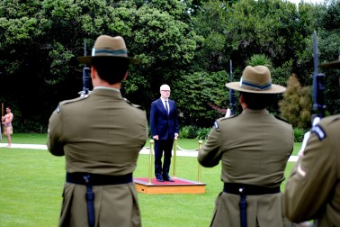 The Ambassador of Ireland, HE Mr Noel White, takes part in the outdoor ceremony of welcome.