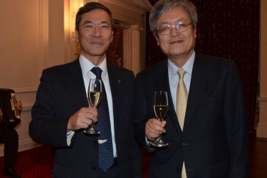 HE Mr Toshihisa Takata, the Japanese Ambassador, with HE Mr Hae-yong Kim, Ambassador of the Republic of Korea.