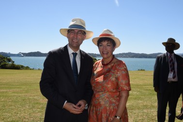 The Rt Hon Dame Patsy Reddy with HE Mr Jonathan Sinclair, the British High Commissioner.