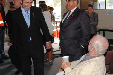 The Governor-General, Rt Hon Sir Anand Satyanand, and Hon Nathan Guy meet quake affected people at Grace Vineyard Church.