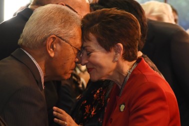 The Governor-General, The Rt Hon Dame Patsy Reddy greeting Sir Tumu Te Heuheu.