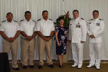 The Governor-General, The Rt Hon Dame Patsy Reddy and Maritime Defence personnel.
