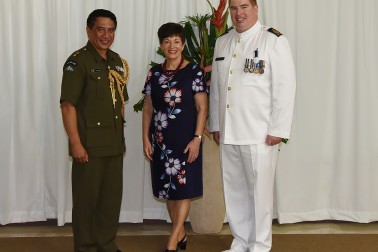 Pacific Defence Adviser Josh Wineera, The Governor-General and Chief Petty Officer Andrew Orr.