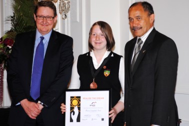 Meran Campbell-Hood, Logan Park High School, receives her award.