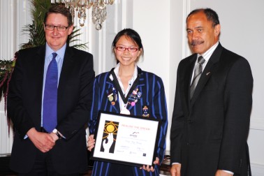Nuan-Ting Huang, Diocesan School for Girls, Auckland, receives her award.
