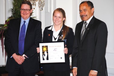 Nicola Kerr, Kerikeri High School, receives her award.