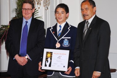 Mitchell Lowe, Napier Boys’ High School, receives his award.