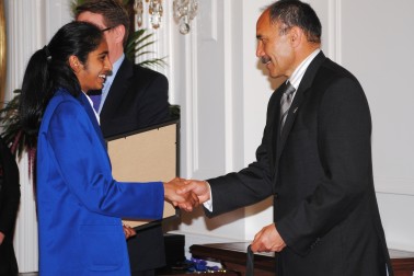Adrina Venayagam, Tawa College, receives her award.