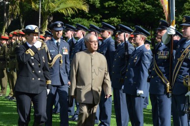President Mukherjee inspects the Honour Guard.