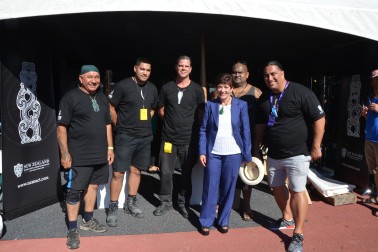 The Governor-General, The Rt Hon Dame Patsy Reddy with representatives of the Maori Arts and Crafts Institute.