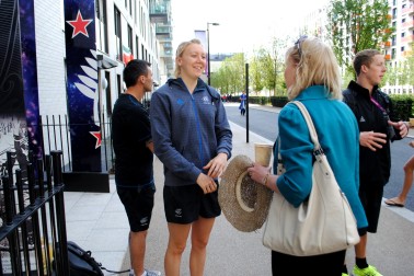 Lady Janine Mateparae meets members of the New Zealand Olympic Team.