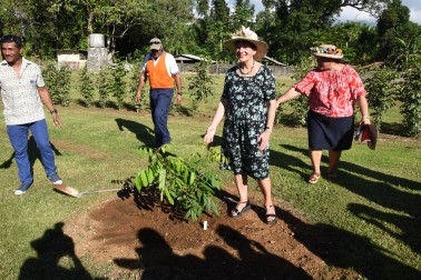 The Governor-General, The Rt Hon Dame Patsy Reddy planting a longan tree.