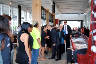 The Governor-General greets members of the Waka Taua Team.