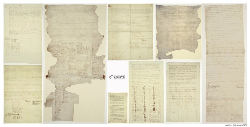 Image of the nine sheets comprising the Treaty of Waitangi