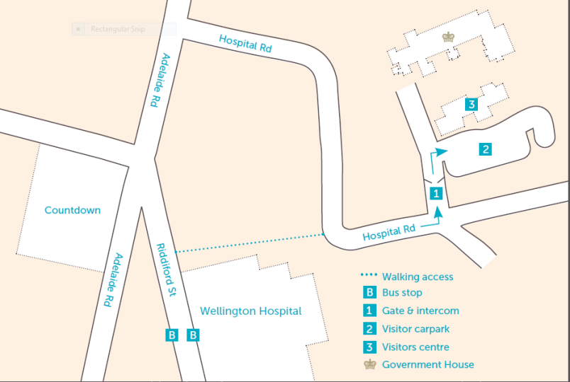 Map showing Government House Wellington's Hospital Road entry