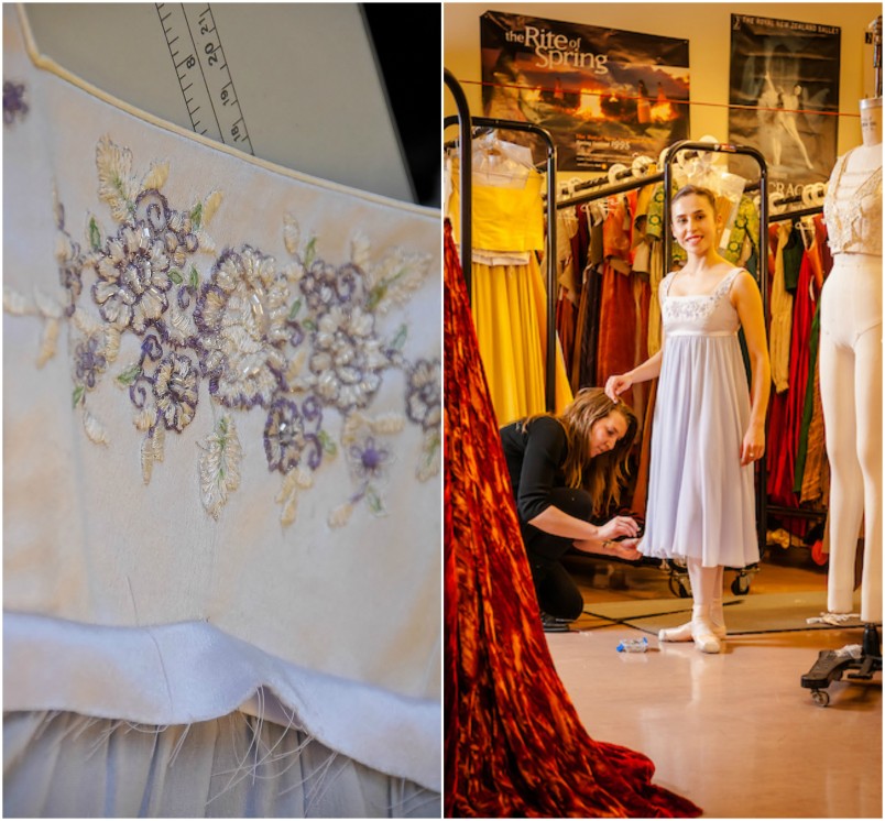 Image of the beading (close up) and dancer Madeleine Graham wearing the finished product