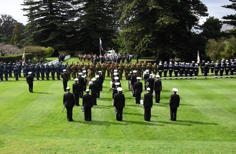 Image looking over the lawn at Government House during the State Welcome ceremony