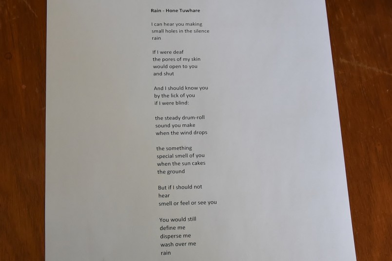 An image of Hone Tuwhare's poem "Rain"