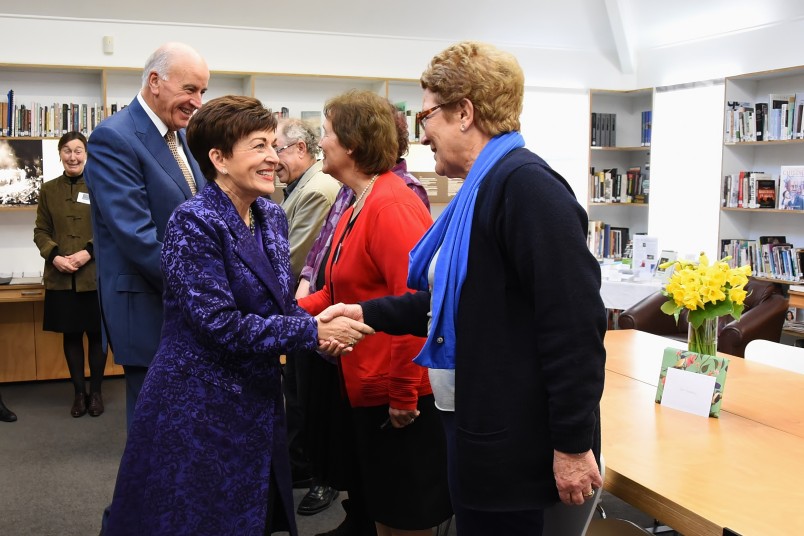 An image of Dame Patsy meeting volunteers at the Holocaust Centre