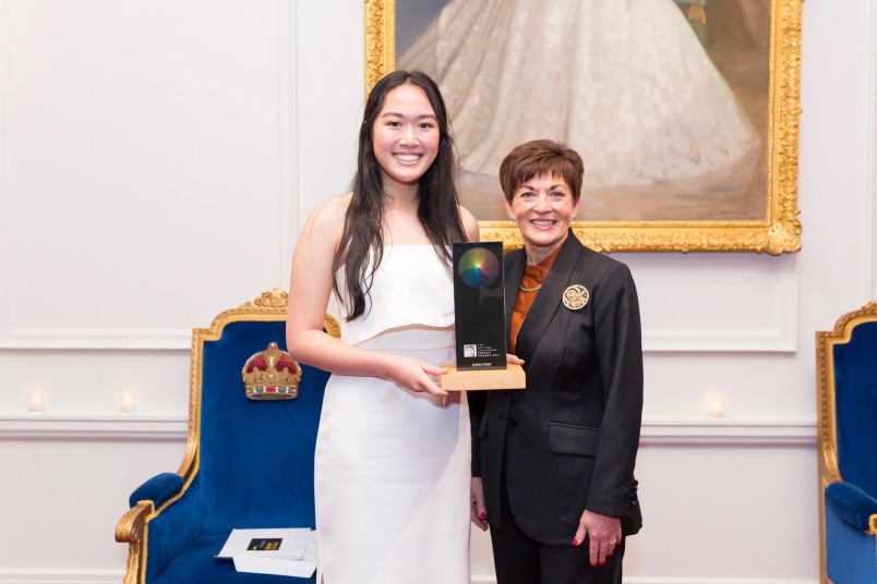 Image of Dame Patsy with Neakiry Kivi, winner of the Sir Paul Callahan Eureka! Premier Award for 2017