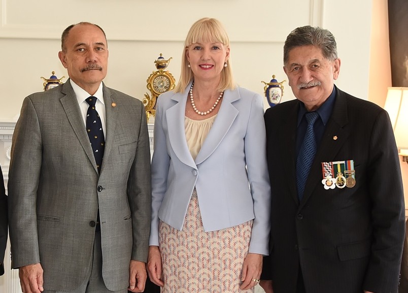 Image of Sir Jerry, Lady Janine and Lewis Moeau at Government House 