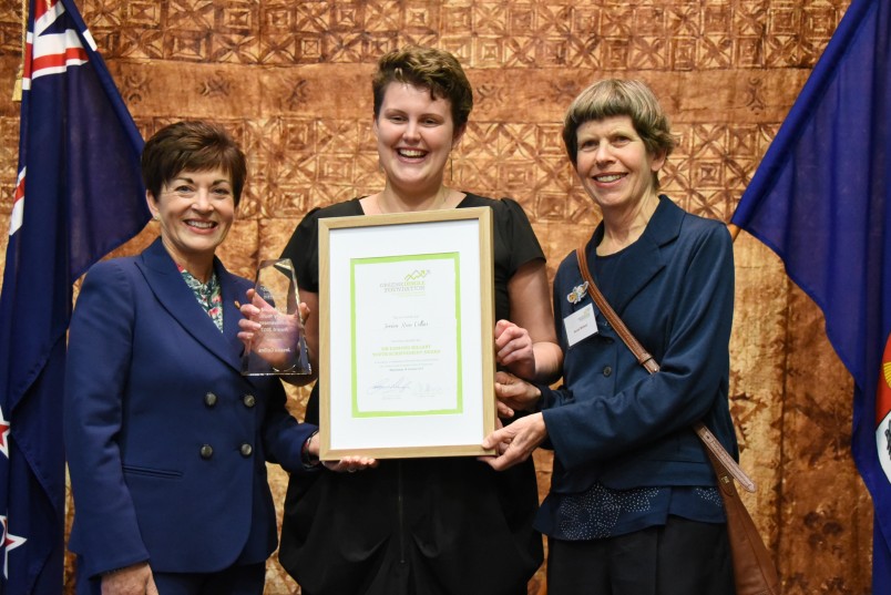 an image of Dame Patsy, Sarah Hillary, and Jessica Collins, winner of the Sir Edmund Hillary Youth Achievement Award