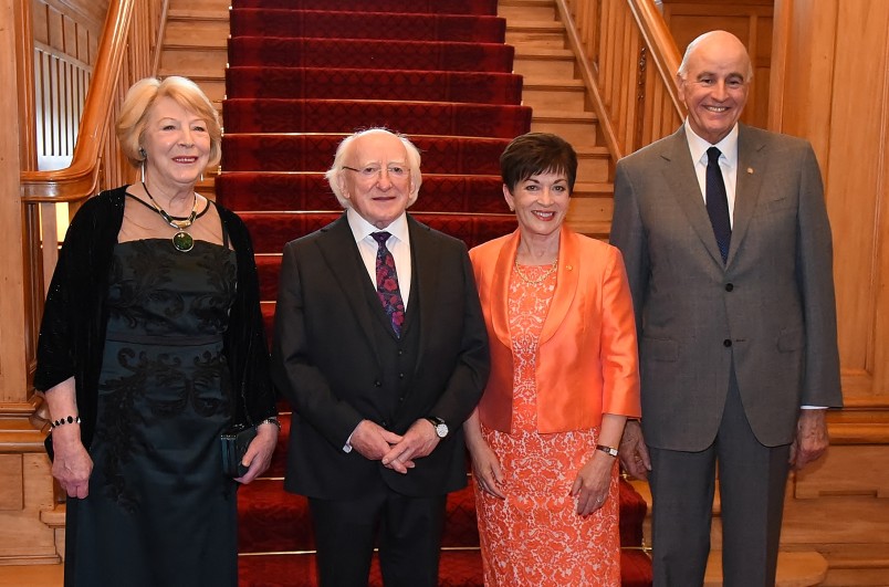 Image of Sabina Higgins; President of Ireland, Michael D. Higgins; Governor-General of New Zealand, Dame Patsy Reddy and Sir David Gascoigne