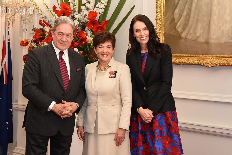Image of Dane Patsy with PM-designate Jacinda Ardern and Deputy PM-designate Rt Hon Winston Peters before the Swearing-in 
