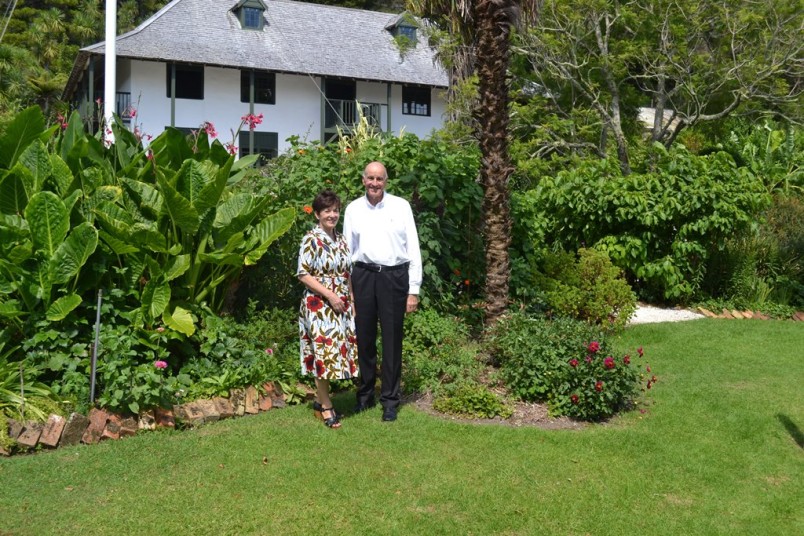 an image of Dame Patsy and Sir David in front of Pompallier House