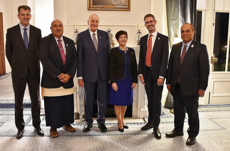 Image of Dame Patsy and Sir David with Mr Craig Fisher, Fred Hollows Foundation New Zealand Chair; Hon Dr Saia Ma’u Piukala, Minister of Health Tonga; Mr Andrew Bell, Fred Hollows Foundation New Zealand CEO and Hon Aupito Wil