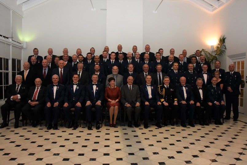 an image of Their Excellencies, Police Commissioner Mike Bush and Rear Admiral John Martin with past and present members