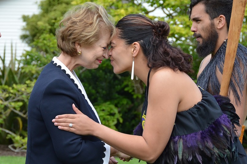 Image of a hongi for Ambassador of the Republic of France, HE Ms Sylvaine Carta-Le Vert
