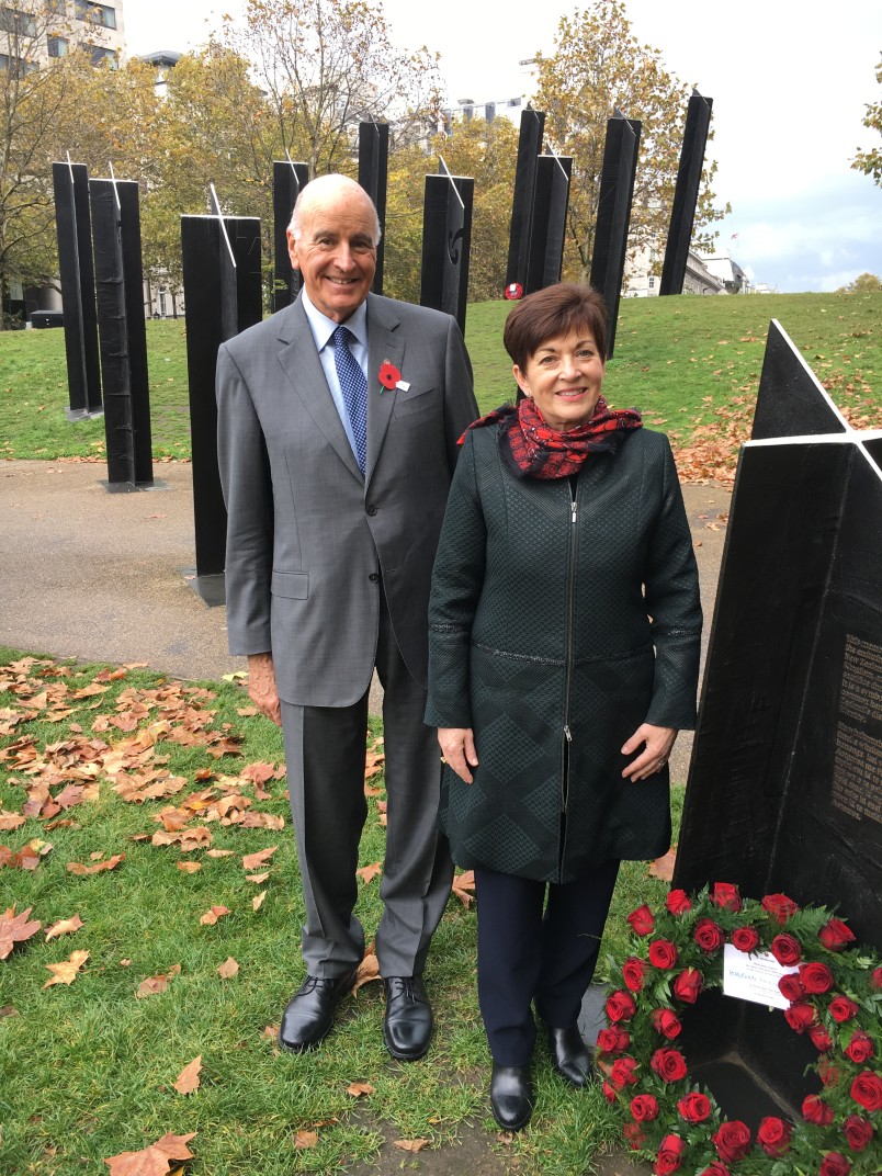 an image of Dame Patsy and Sir David at the New Zealand Memorial in Hyde Park