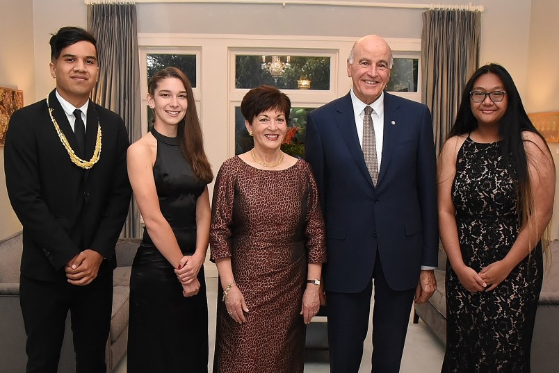 Image of Dame Patsy and Sir David with the 2018 scholars Matthew Manukuo,Nicole White and Jennifer Thonrithi