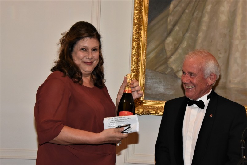 an image of Ms Paula Morris recipient of the Katherine Mansfield Menton Fellowship with Mr Richard Cathie, Chair of the Advisory Committee for the Fellowship