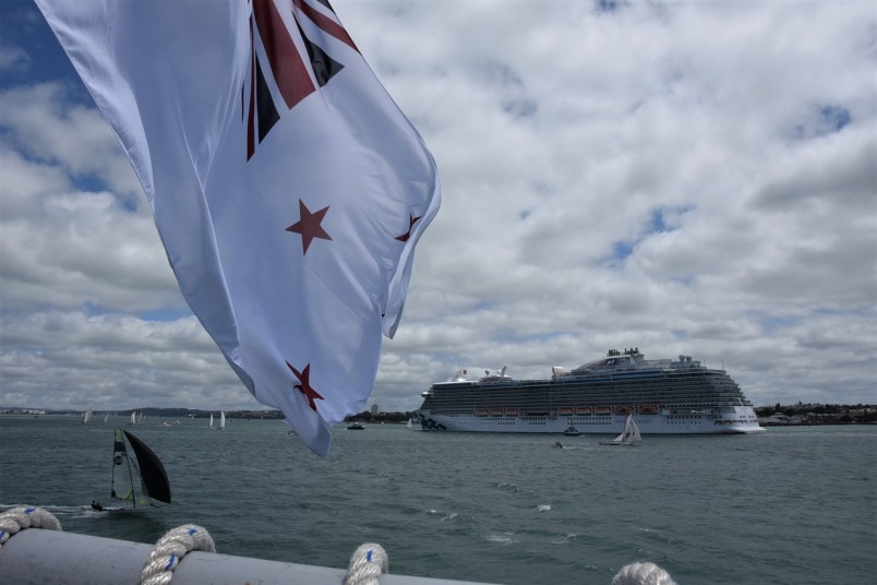 an image of A cruise ship and yachts from the stern of HMNZS Canterbury