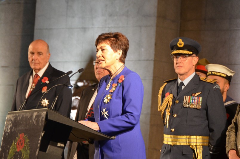 Image of Dame Patsy speaking at the Anzac Day Dawn Service