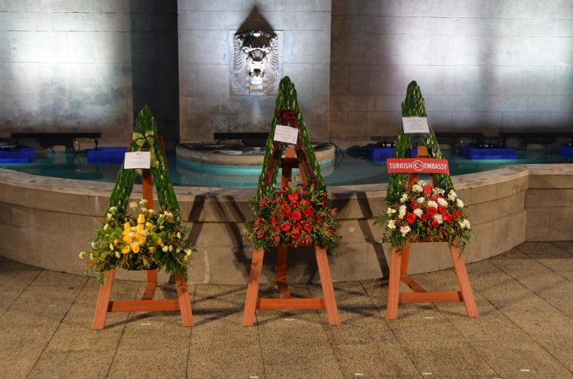 Image of wreaths laid by the Australian High Commissioner, Dame Patsy and the Turkish Ambassador