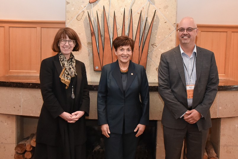 Image of Dame Patsy with Chief Electoral officer, Alicia Wright and Deputy Chief Electoral officer, Mark Lawson