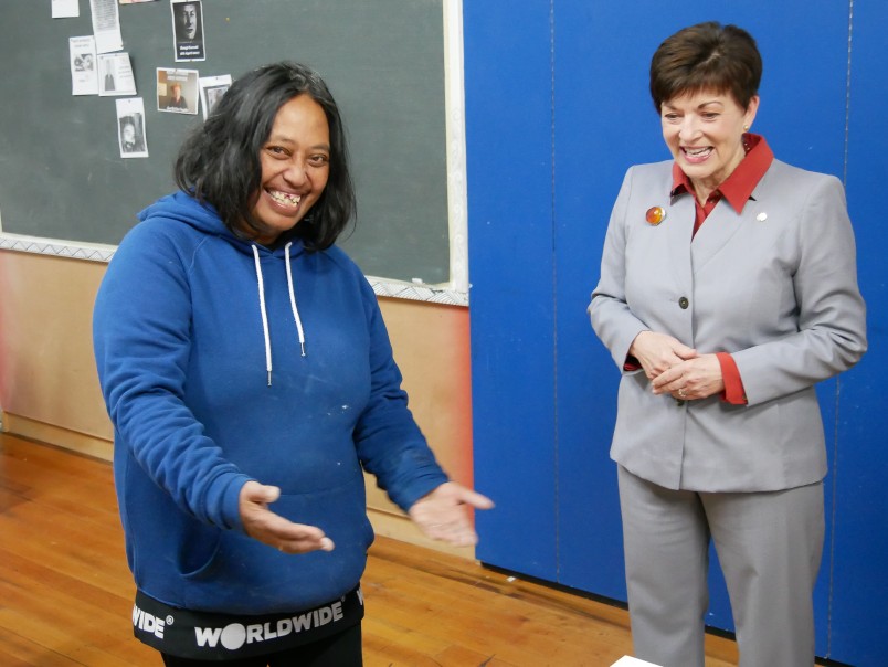 Image of Dame Patsy and an ACM staff member in the pottery activity area