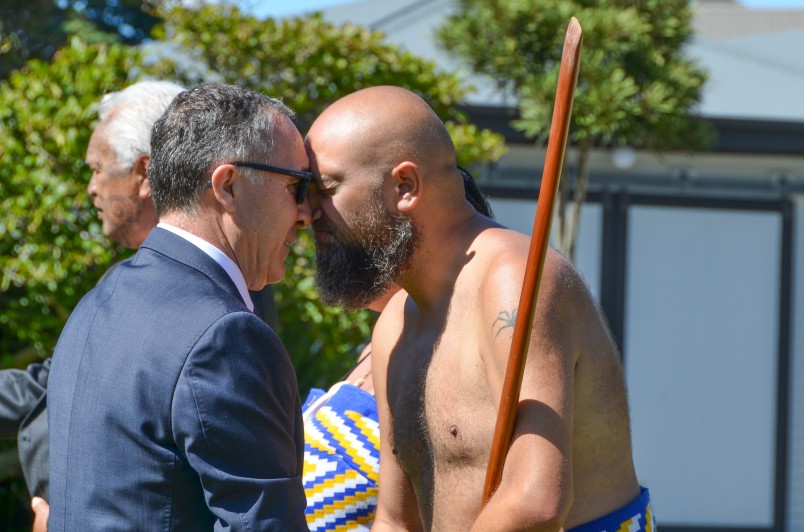 HE Dr Hajdin Abazi greeting a member of the cultural party