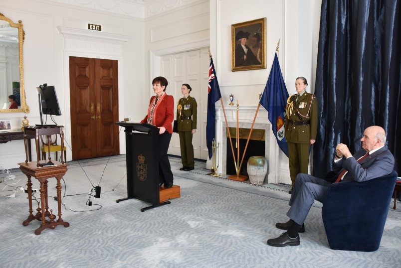 Dame Patsy Reddy and Sir David Gascoigne on a Zoom call