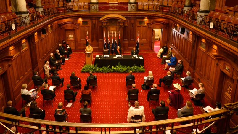 Looking down on to the swearing-in ceremony