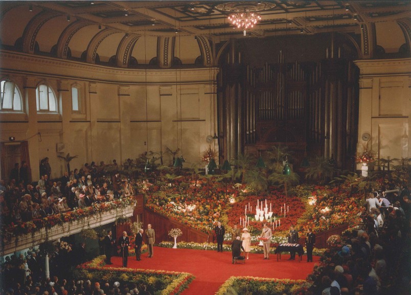 HM Queen Elizabeth II holds an investiture ceremony at the Wellington Town Hall 