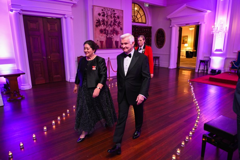 Dame Cindy and Dr Davies entering the ballroom