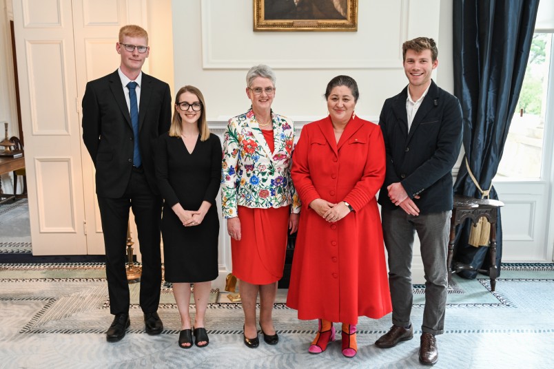 Elliott Hughes, Maisy Bentley, Dame Jane Harding, Dame Cindy Kiro, and Oliver Sutcliffe'