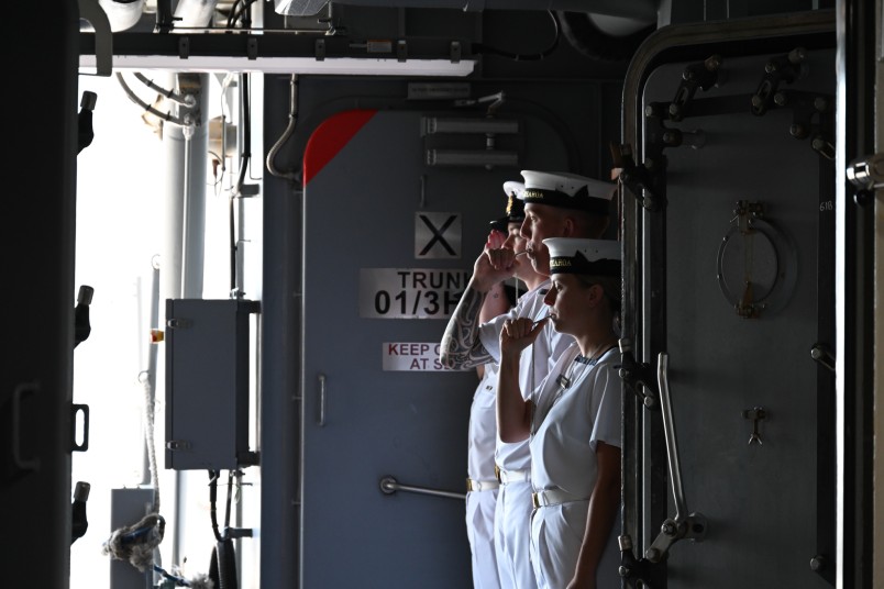 Piping party aboard the Aotearoa