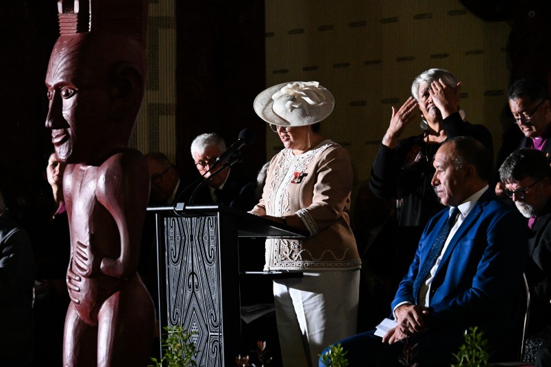 Dame Cindy reading a karakia at the Dawn Service