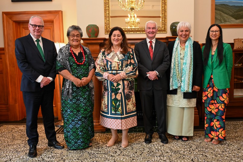 Dame Cindy Kiro, Dr Richard Davies, Peter Hughes, Gatoloai Tilianamua Afamasaga, Luamanuvao Dame Winnie Laban and Tania Ott.